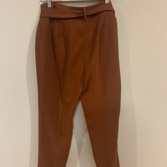Express High Waisted Rust Tie-Waist Trousers - Picture 2 of 5
